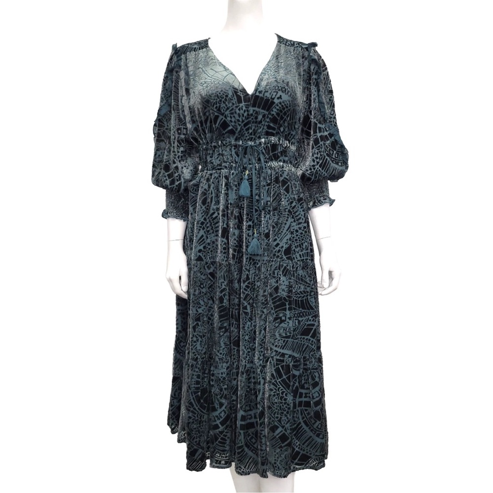 Johnny Was Black and Green Midi Dress